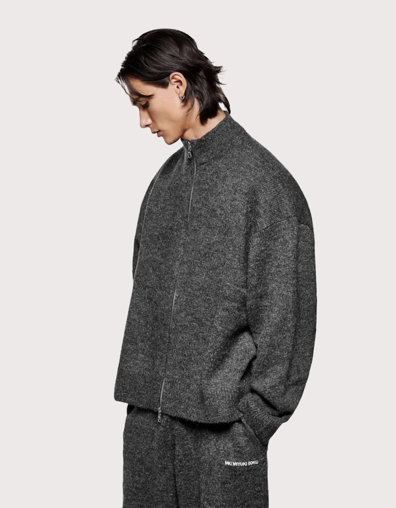 Oversized Fit Mohair Blend Knit Track Jacket