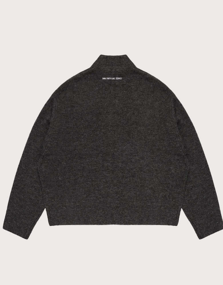 Oversized Fit Mohair Blend Knit Track Jacket