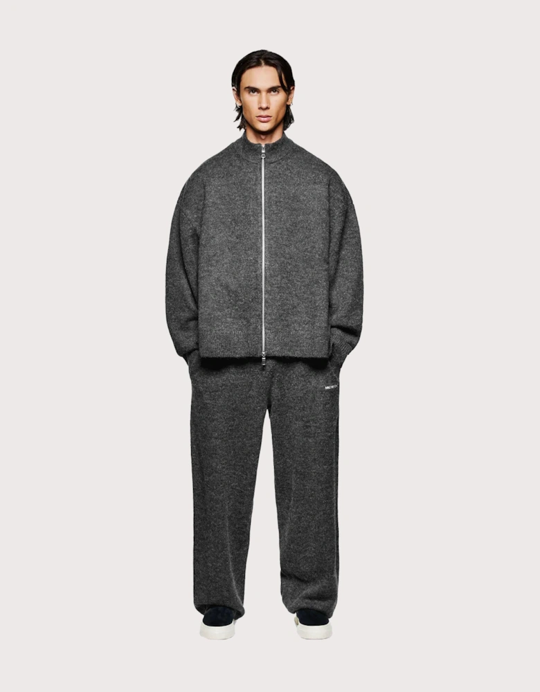 Oversized Fit Mohair Blend Knit Track Jacket