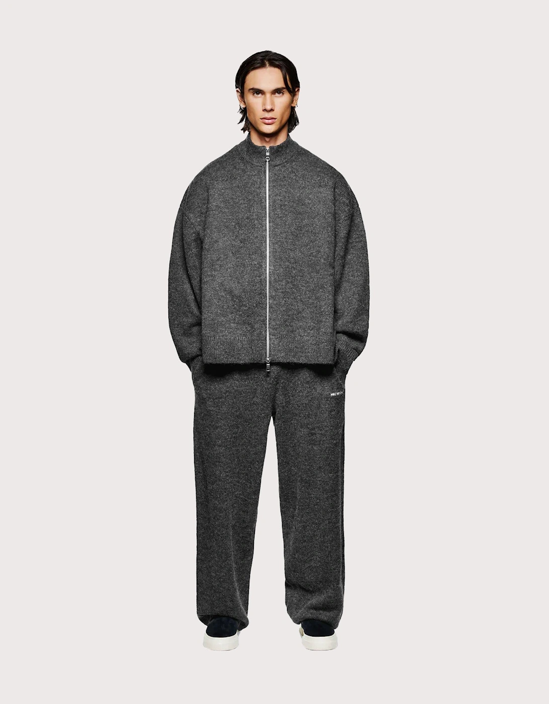 Oversized Fit Mohair Blend Knit Track Jacket