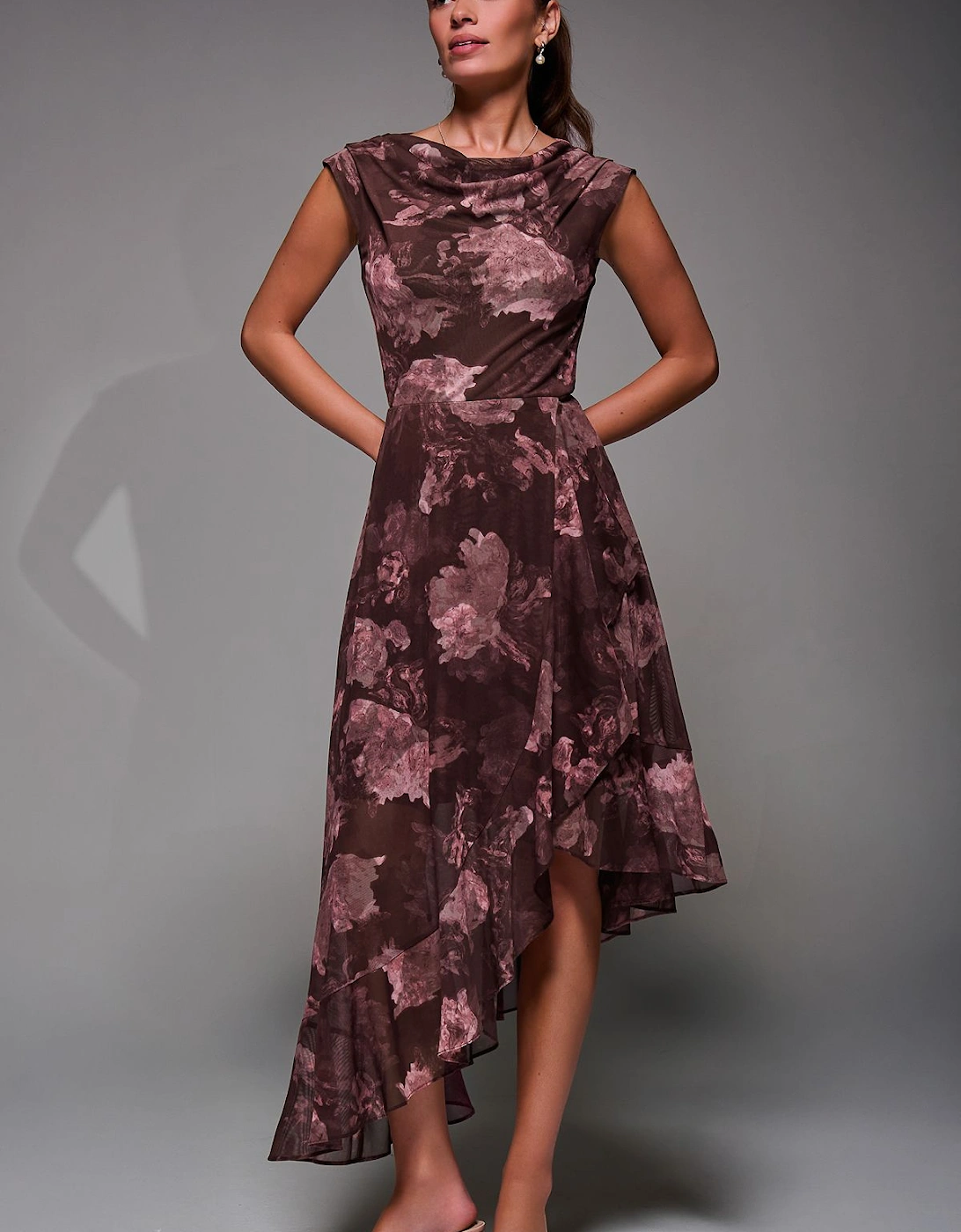 Asymmetrical Draped Mesh Midaxi Dress, 2 of 1