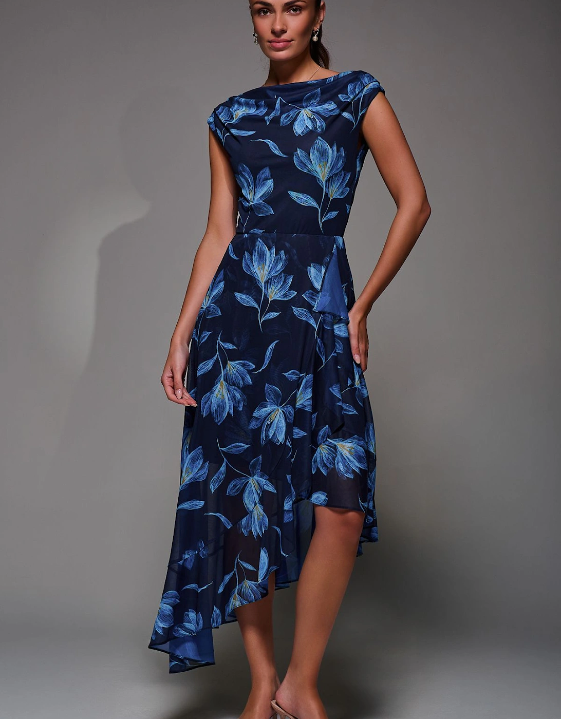 Asymmetrical Draped Mesh Midaxi Dress, 2 of 1