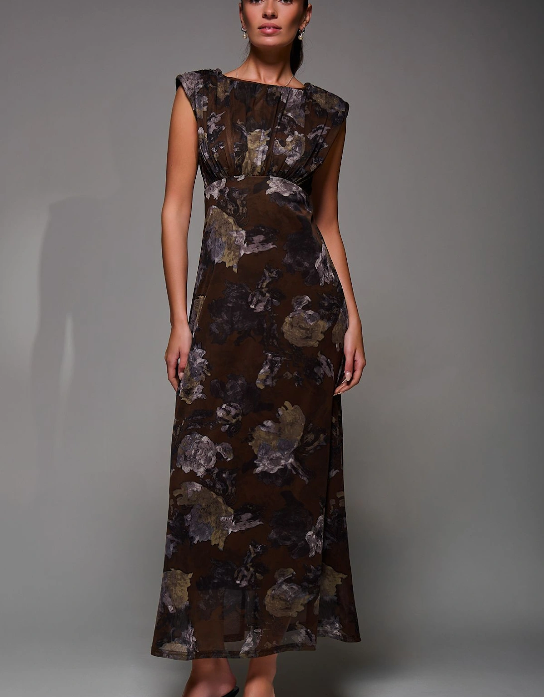 Slash Neck Fit & Flare Mesh Maxi Dress, 2 of 1