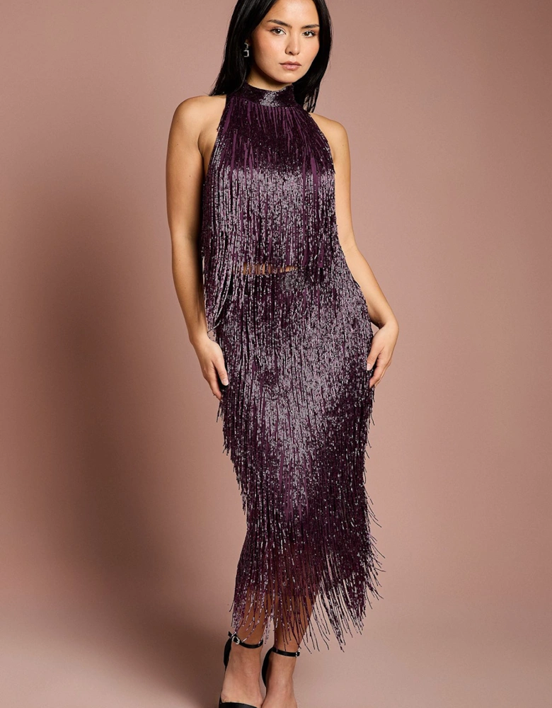 Petite Fringe Embellished Midi Skirt