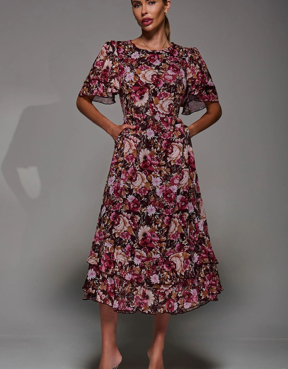 Frill Detail Chiffon Midaxi Dress, 2 of 1