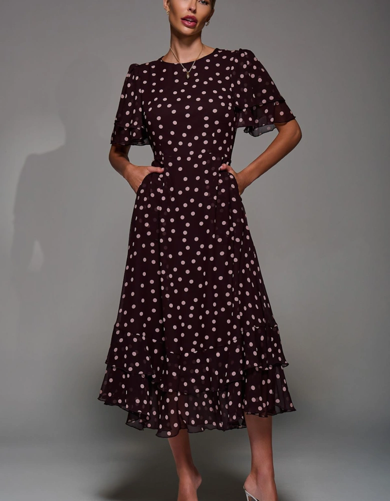 Frill Detail Chiffon Midaxi Dress