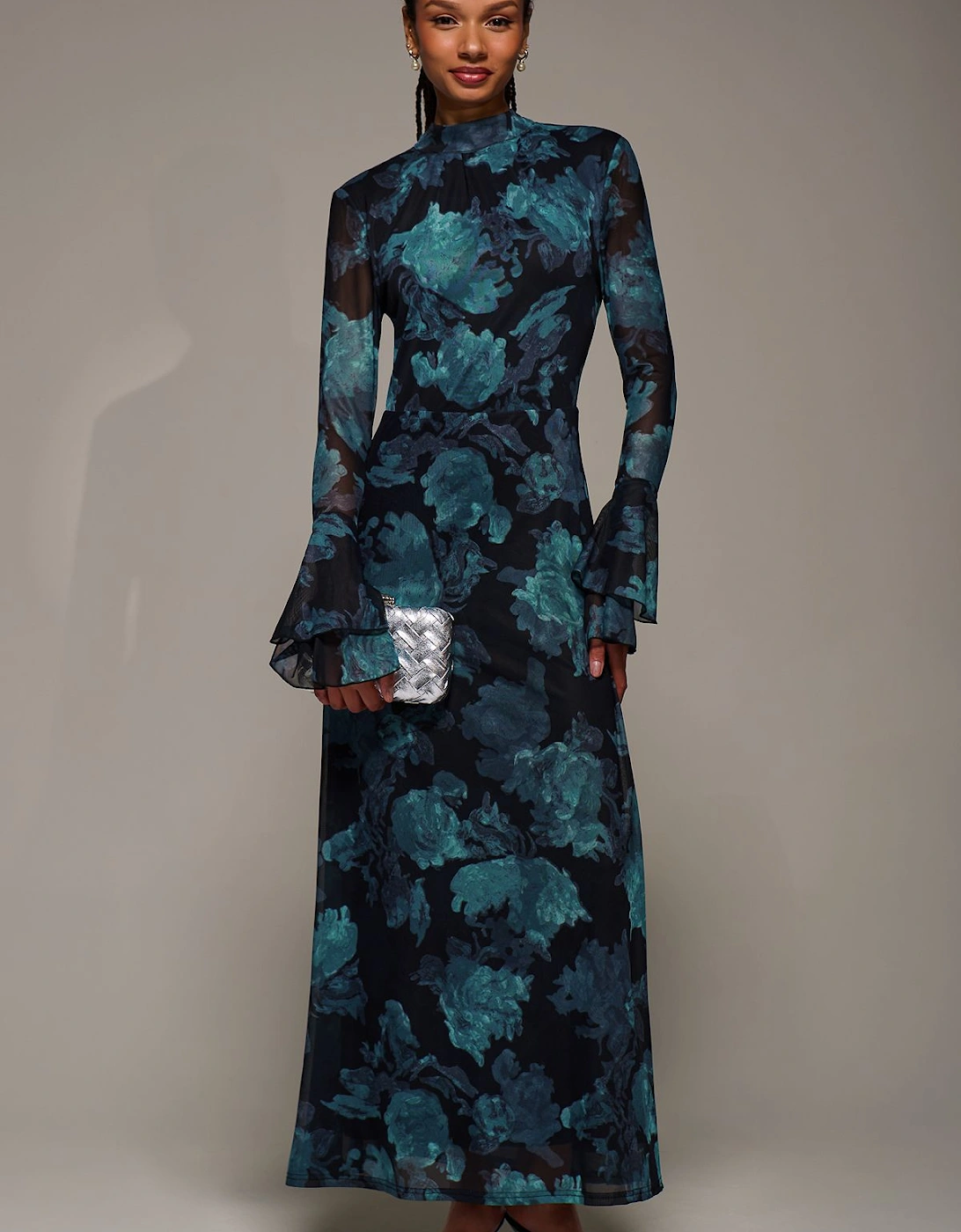 Ruffle Long Sleeve Mesh Maxi Dress, 2 of 1