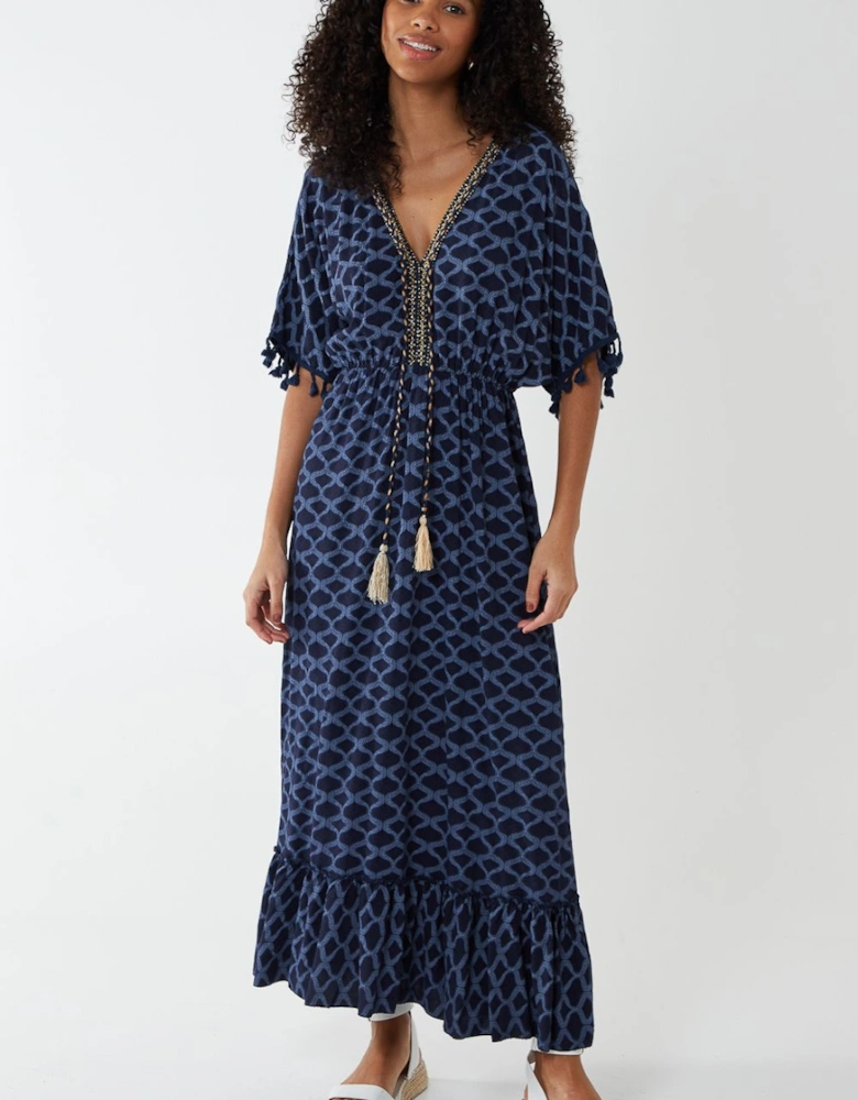 Tassel Detail Frill Hem Midi Dress