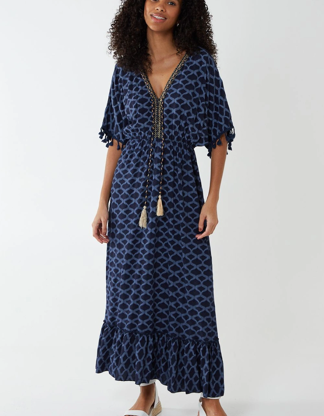 Tassel Detail Frill Hem Midi Dress, 2 of 1