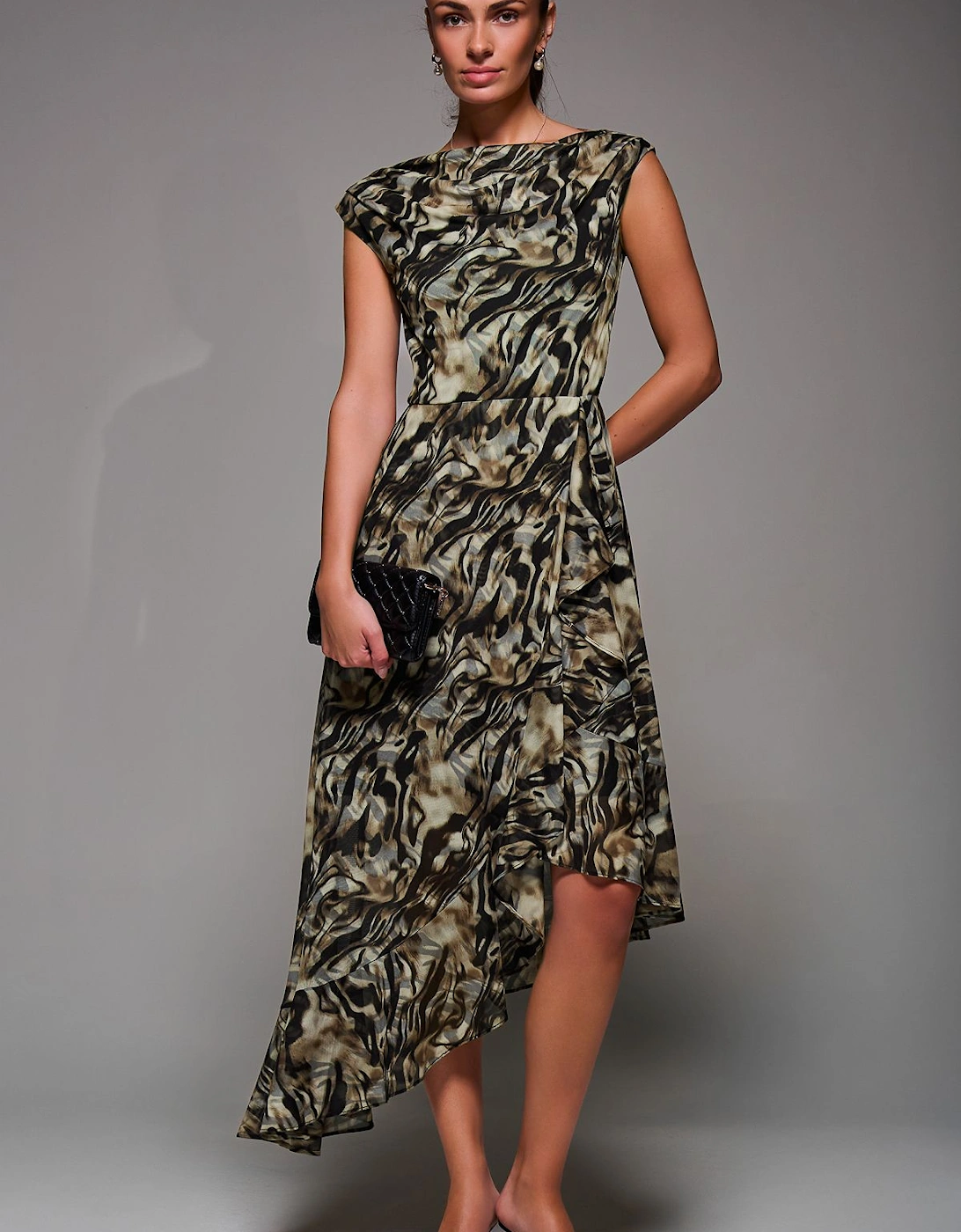 Asymmetrical Draped Mesh Midaxi Dress, 2 of 1