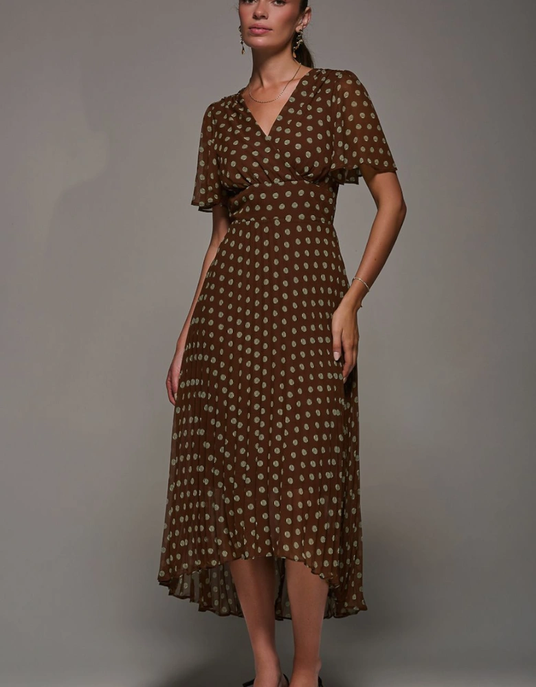 Chiffon Pleated Dip Hem Maxi Dress