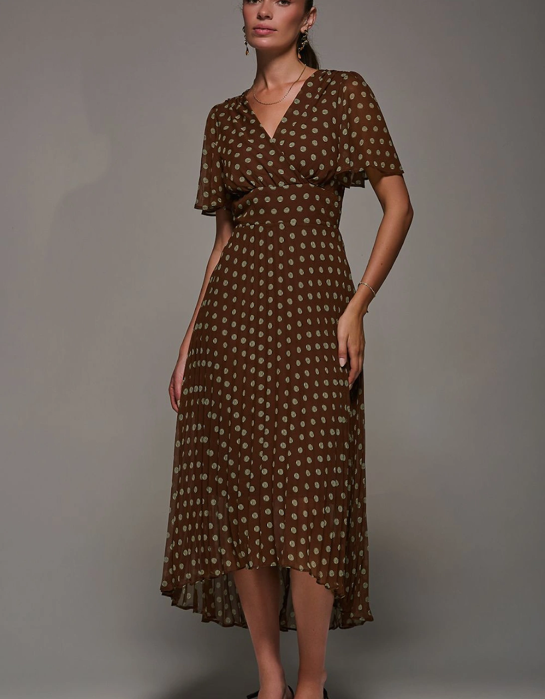 Chiffon Pleated Dip Hem Maxi Dress, 2 of 1