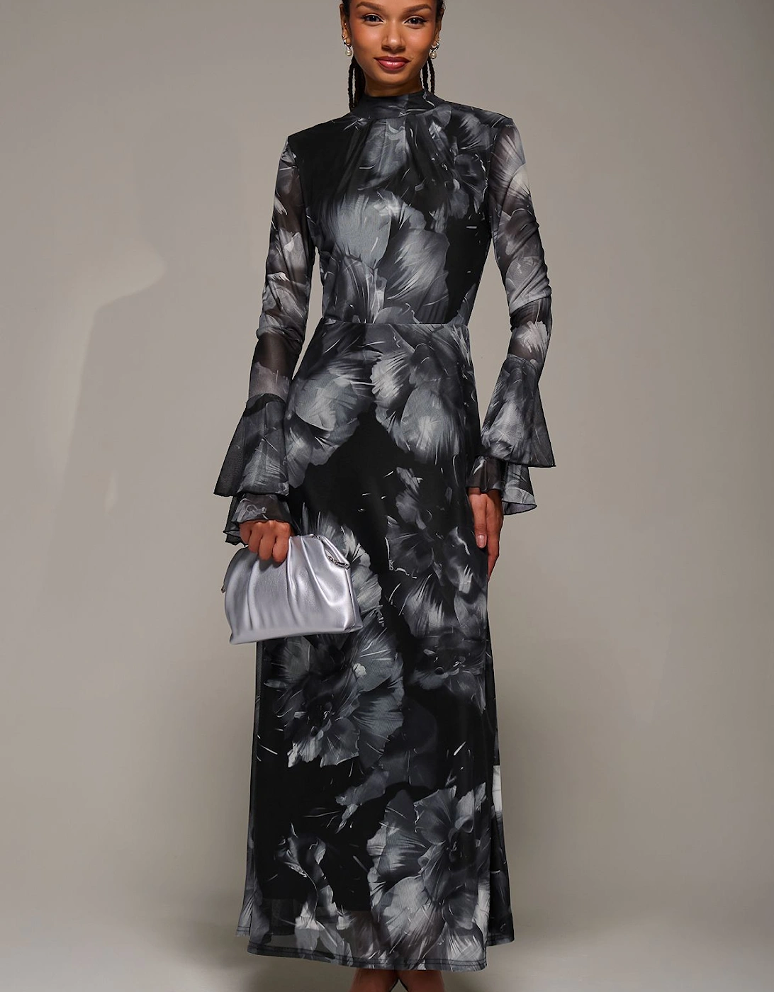 Ruffle Long Sleeve Mesh Maxi Dress, 2 of 1