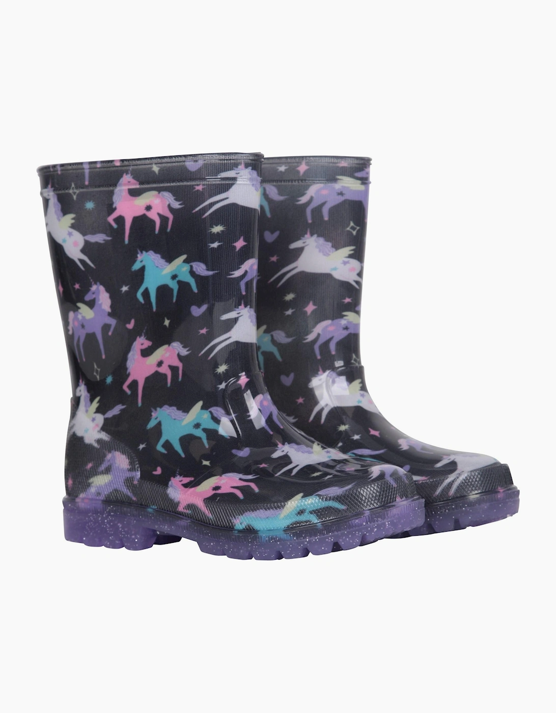 Mountain Warehouse Childrens/Kids Splash Unicorn And Rainbow Light Up Wellington Boots - Black - Size: 6