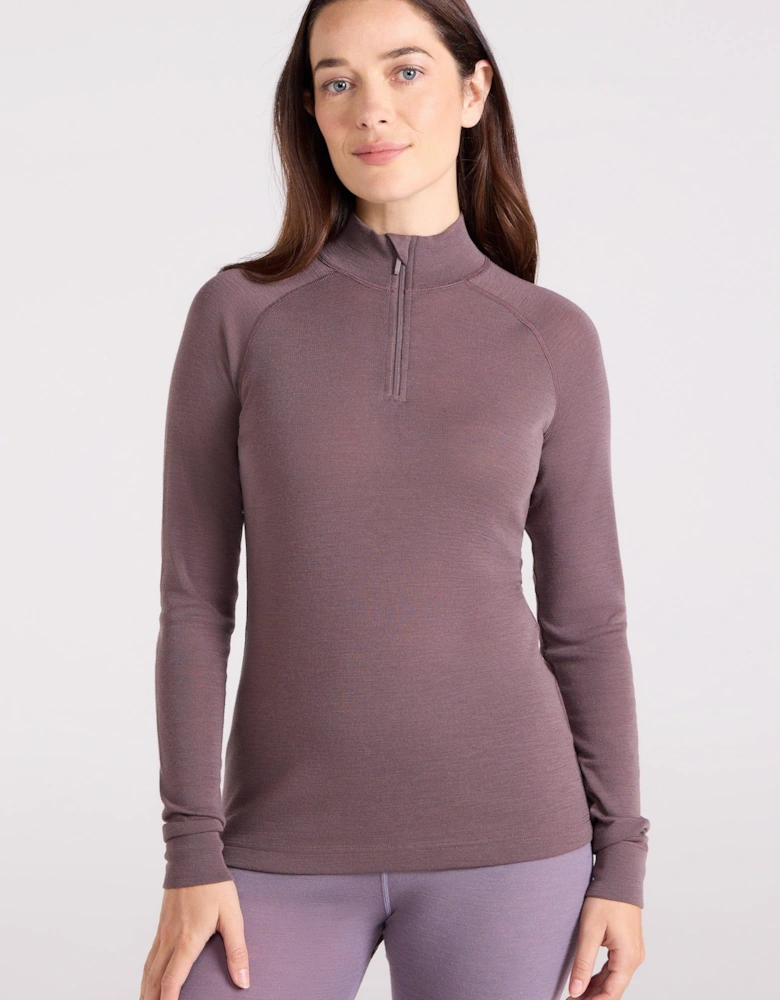 Womens/Ladies Merino Wool Zip Neck Thermal Top