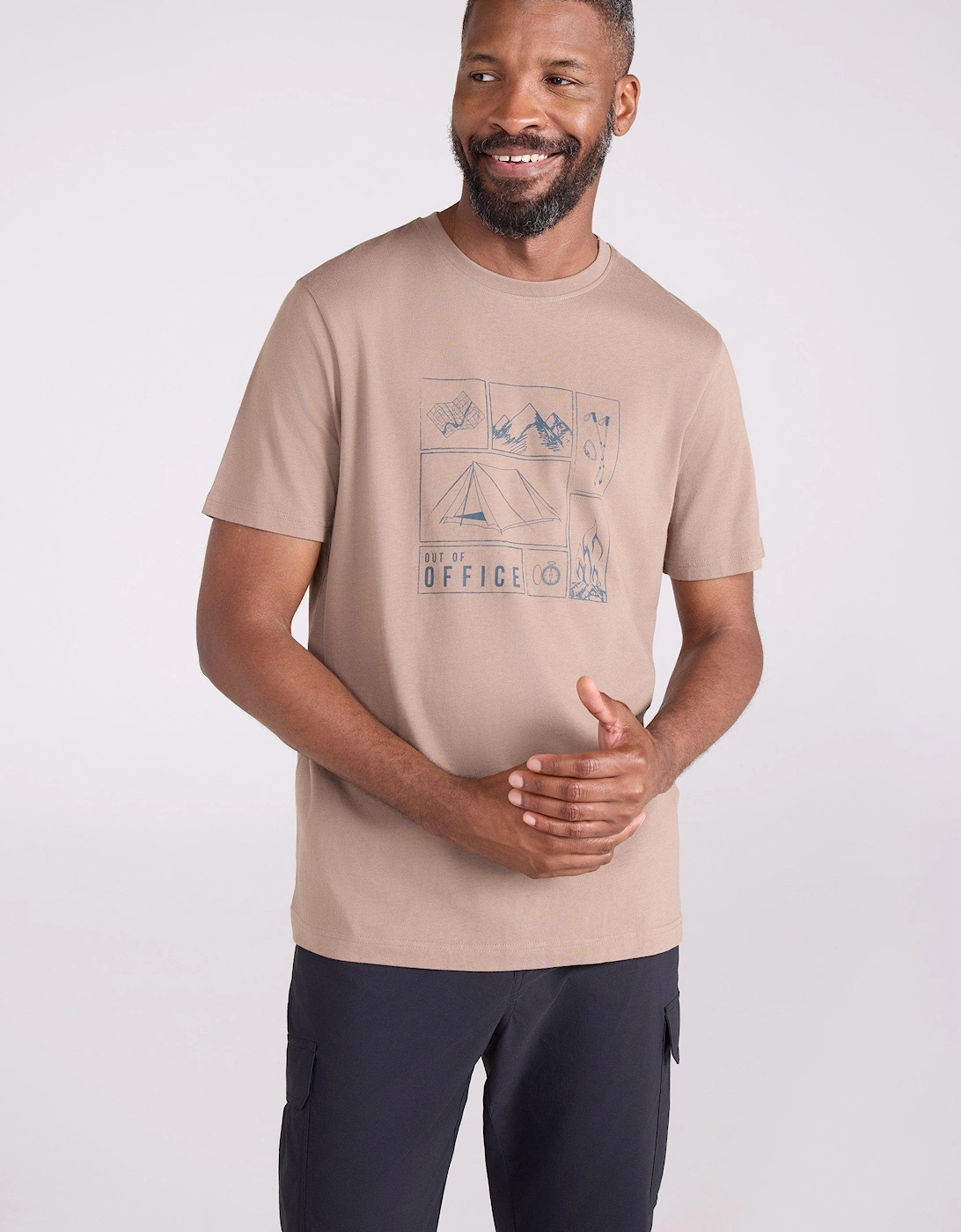 Men's Mountain Warehouse Mens Camping Sketch Organic T-Shirt - Brown - Size, 46