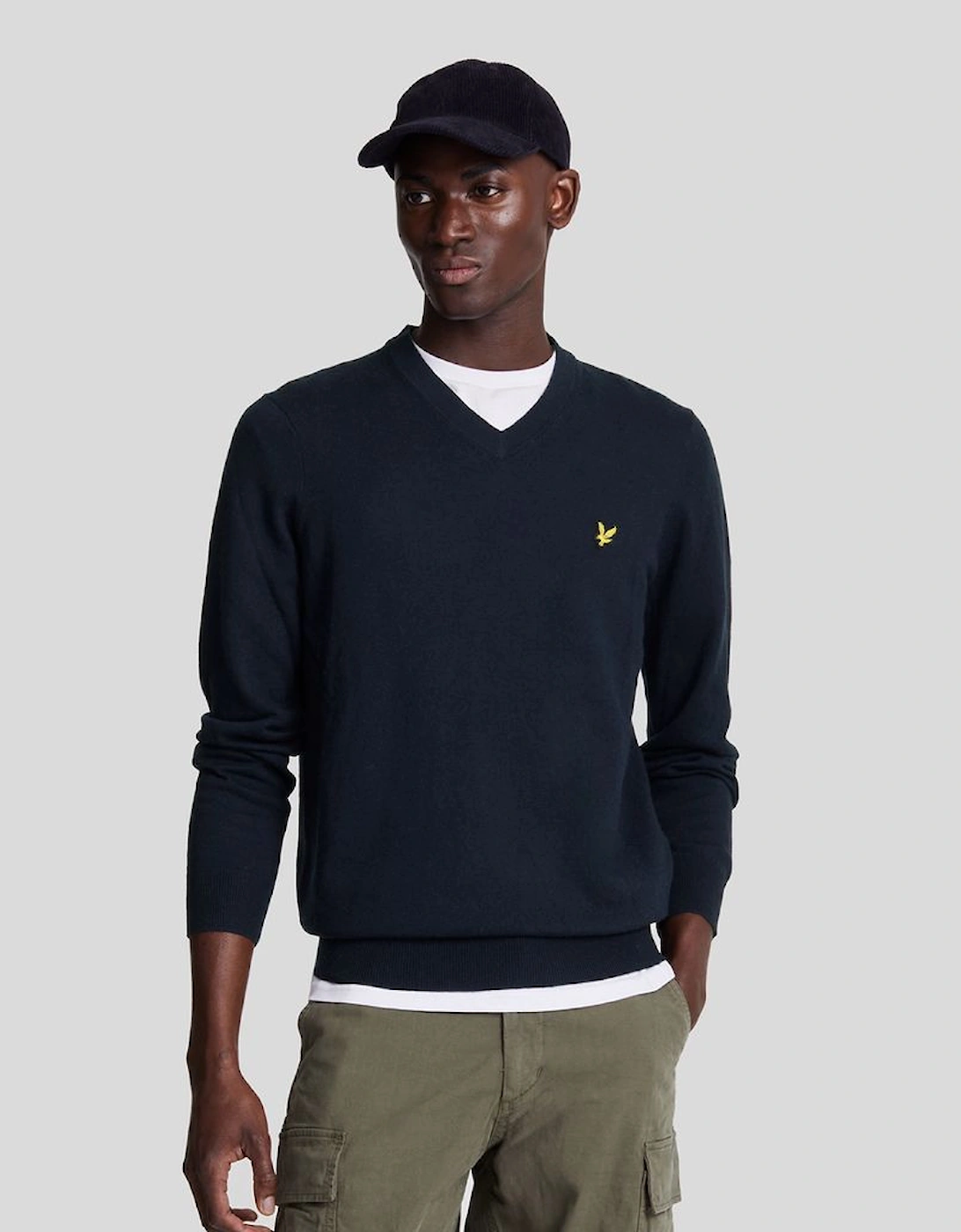 Lyle And Scott Men's Black Cotton Merino V Neck Jumper  Xs