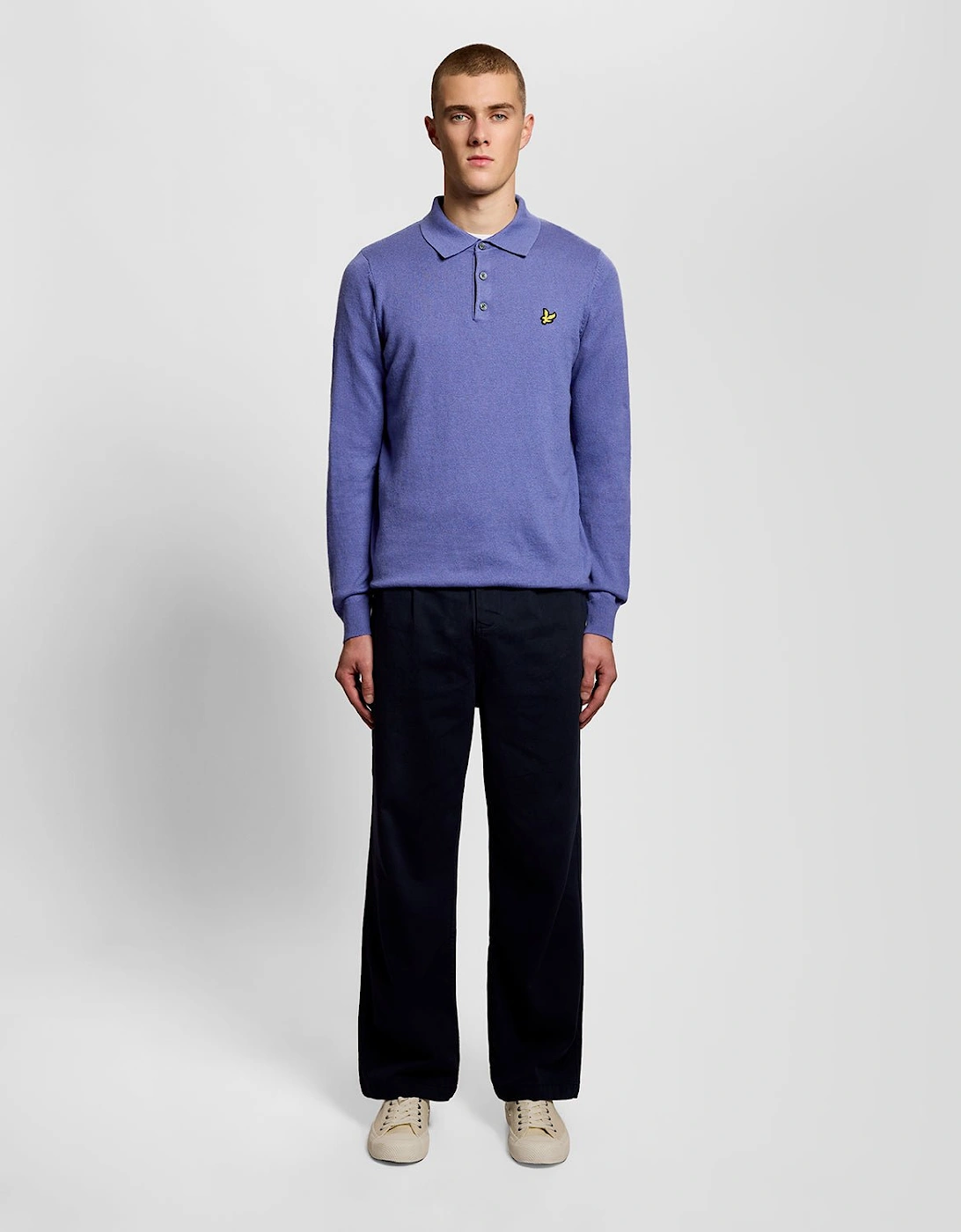 Merino Blend Long Sleeve Polo Shirt