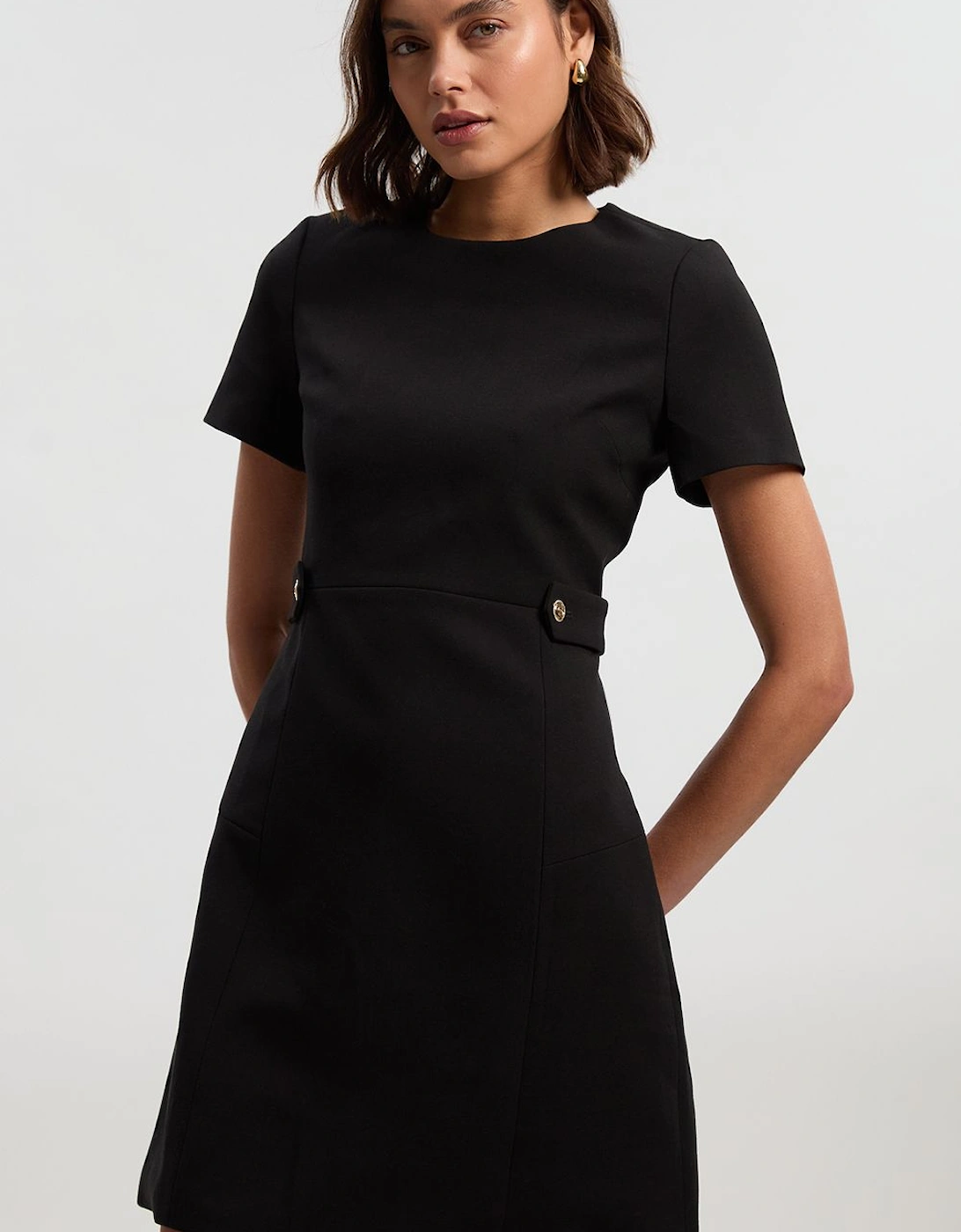 Petite Compact Stretch Essential Waist Tab Detail Tailored Mini Dress, 2 of 1