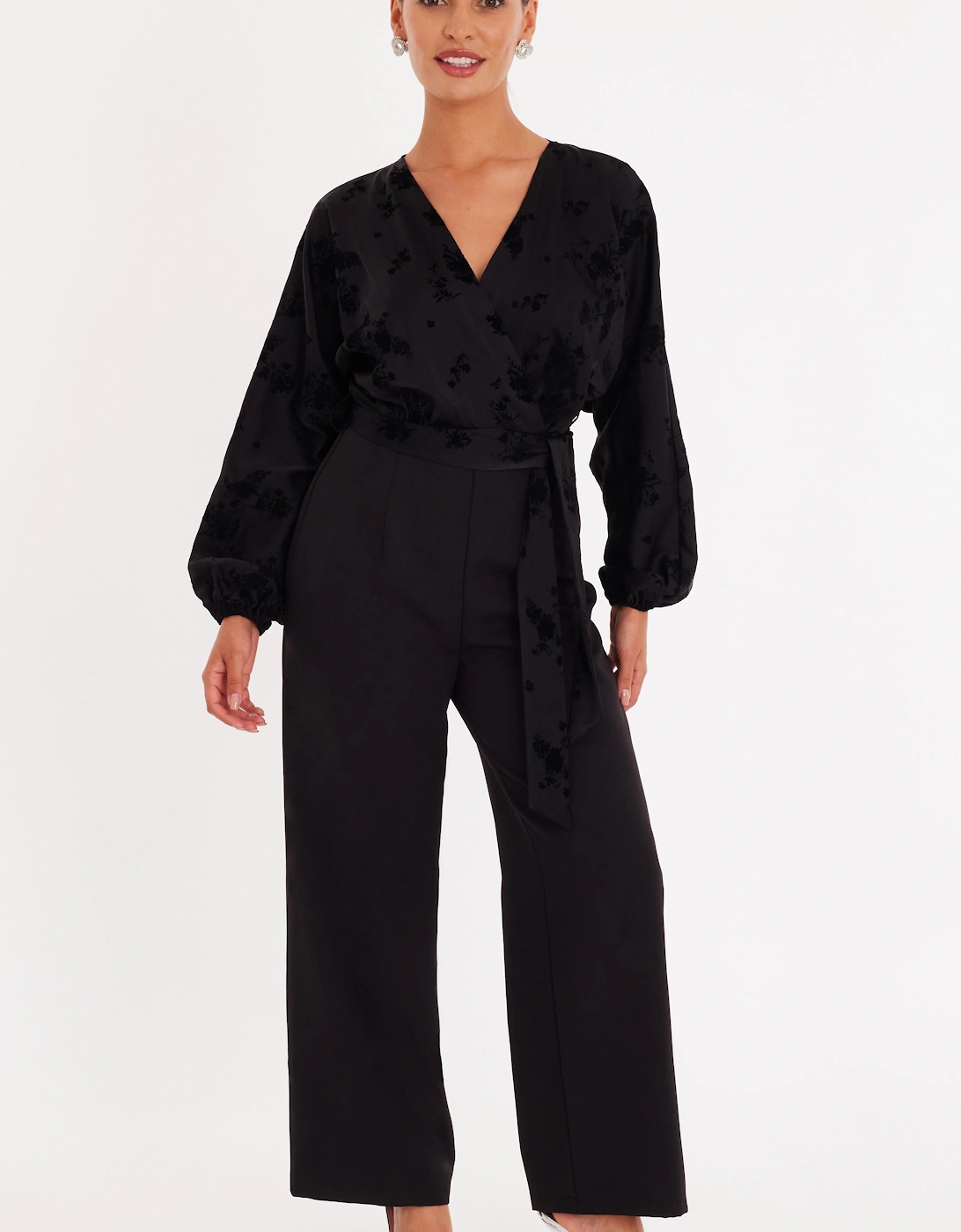 Black Petite Floral Bodice Jumpsuit, 2 of 1