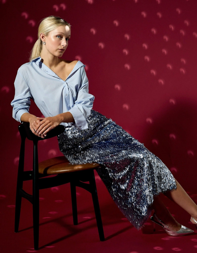 Simone Sequin Midi Skirt Blue
