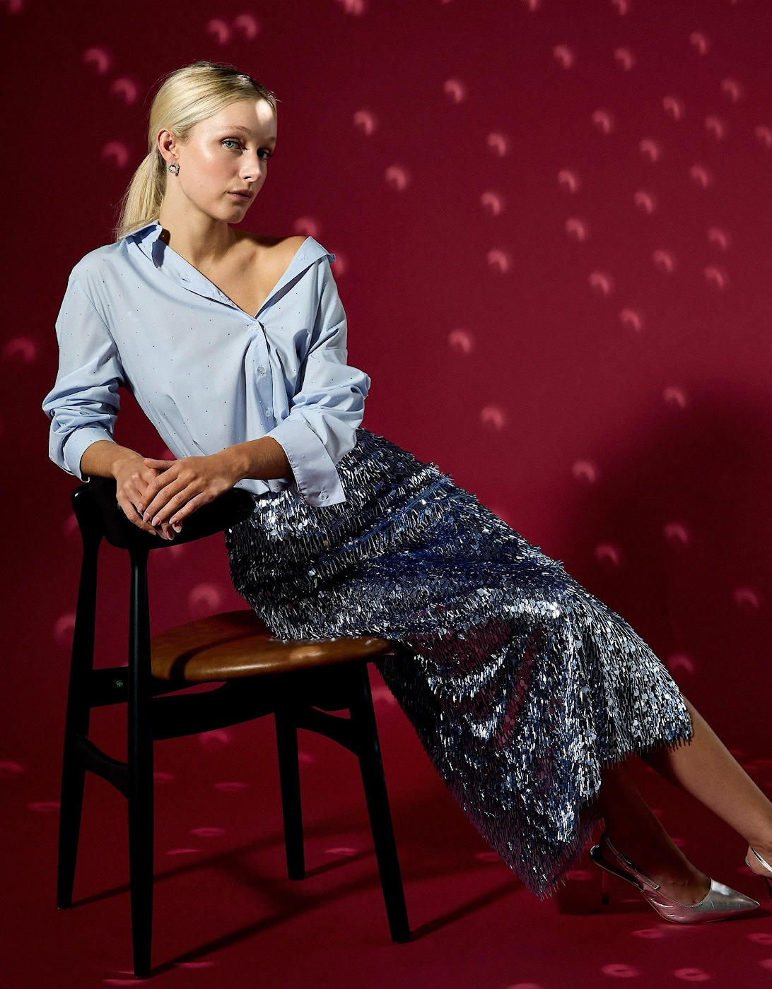 Simone Sequin Midi Skirt Blue, 2 of 1