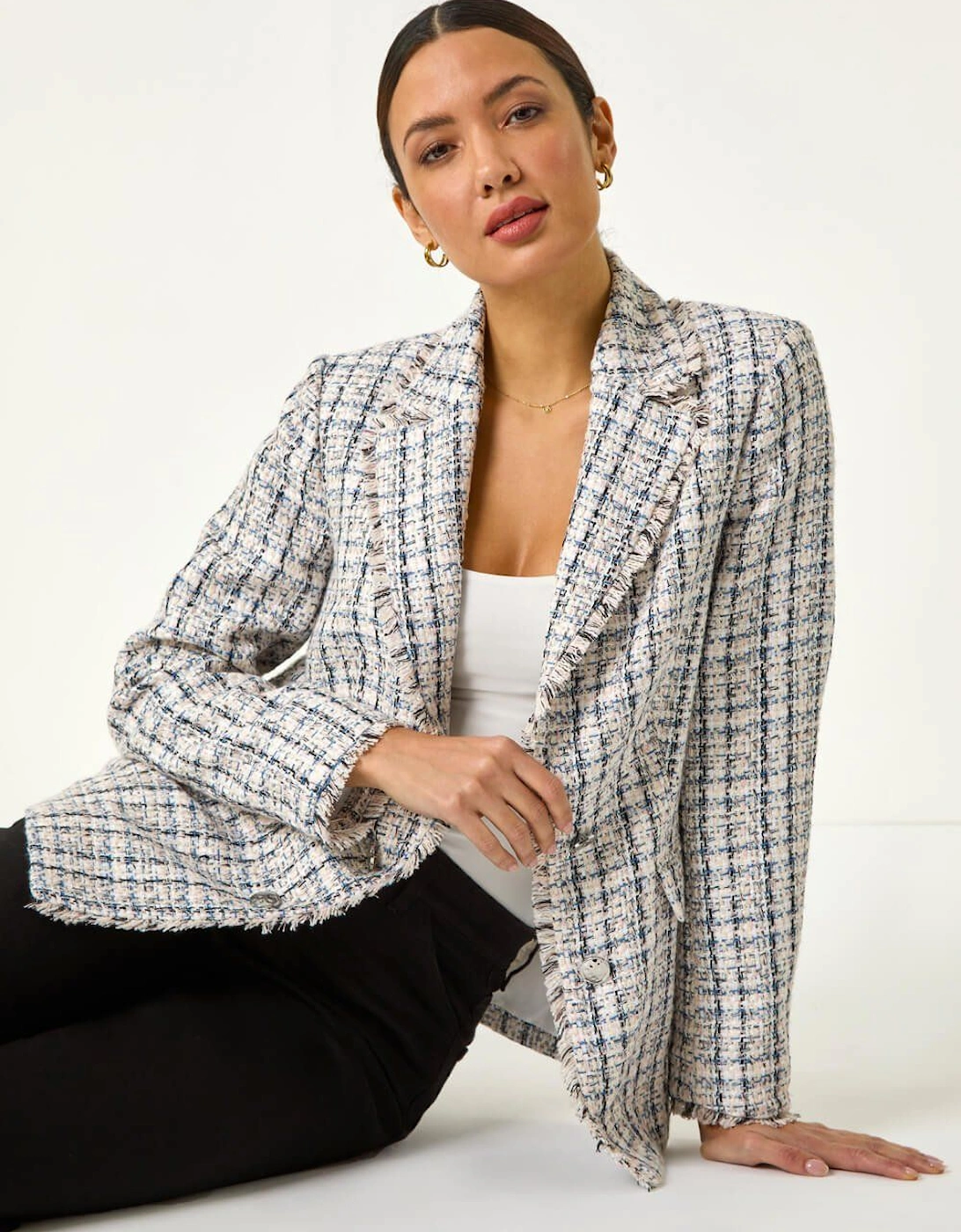 Check Frayed Edge Boucle Button Jacket, 2 of 1