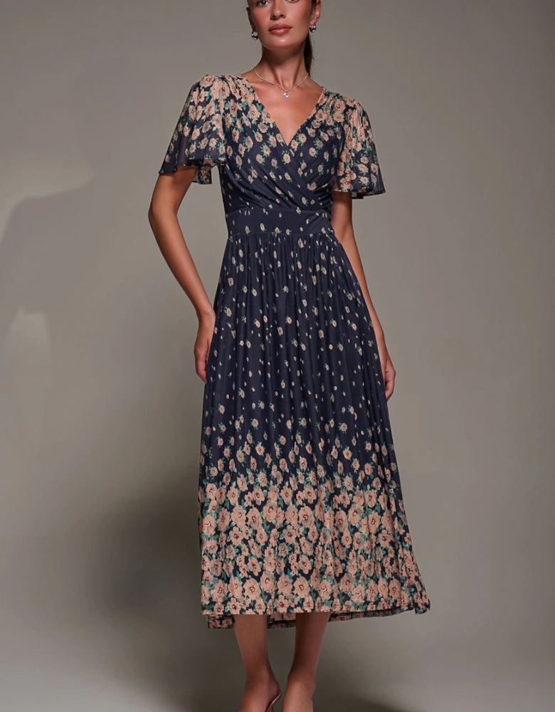 Mirrored Mesh Short Sleeve Midaxi Dress