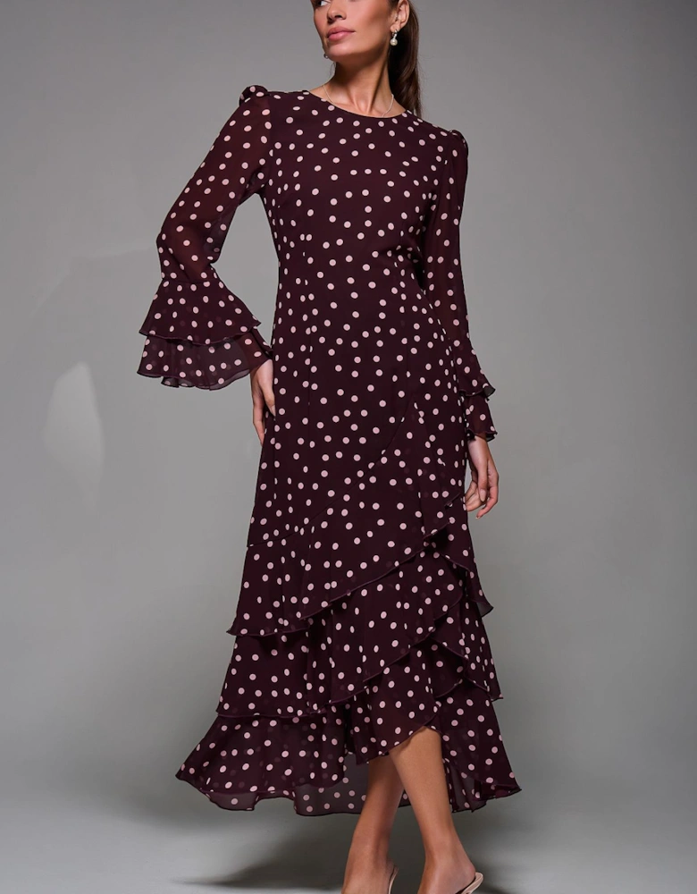 Ruffled Long Sleeve Tiered Chiffon Midaxi Dress