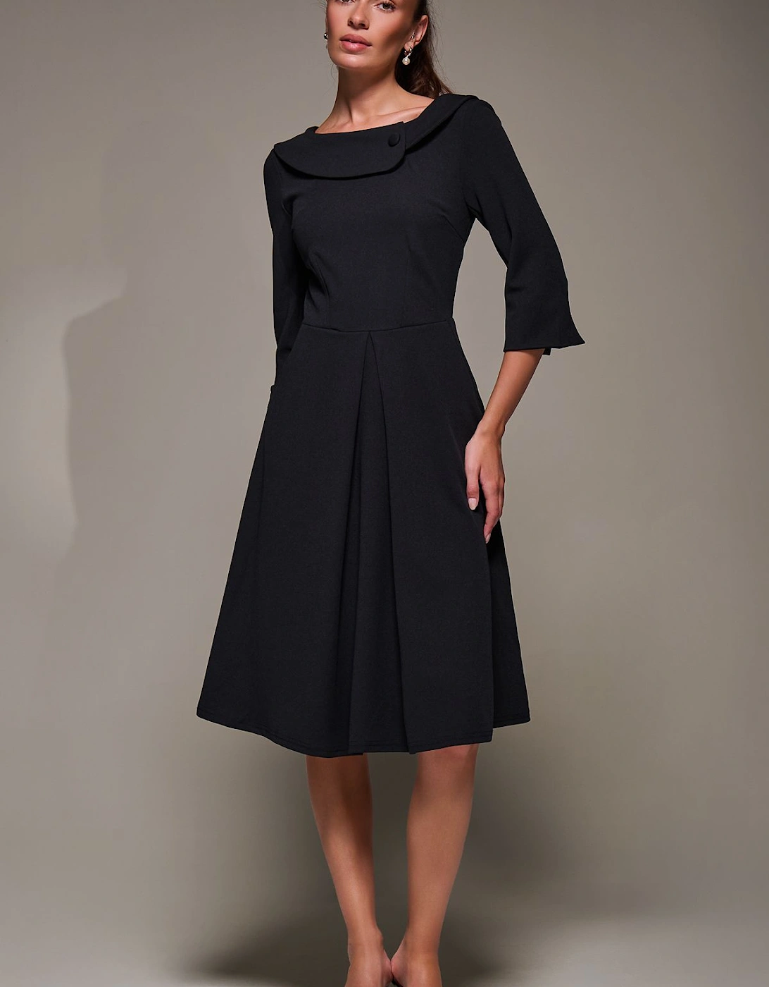 Buttoned Fold Collar Midi Dress, 2 of 1