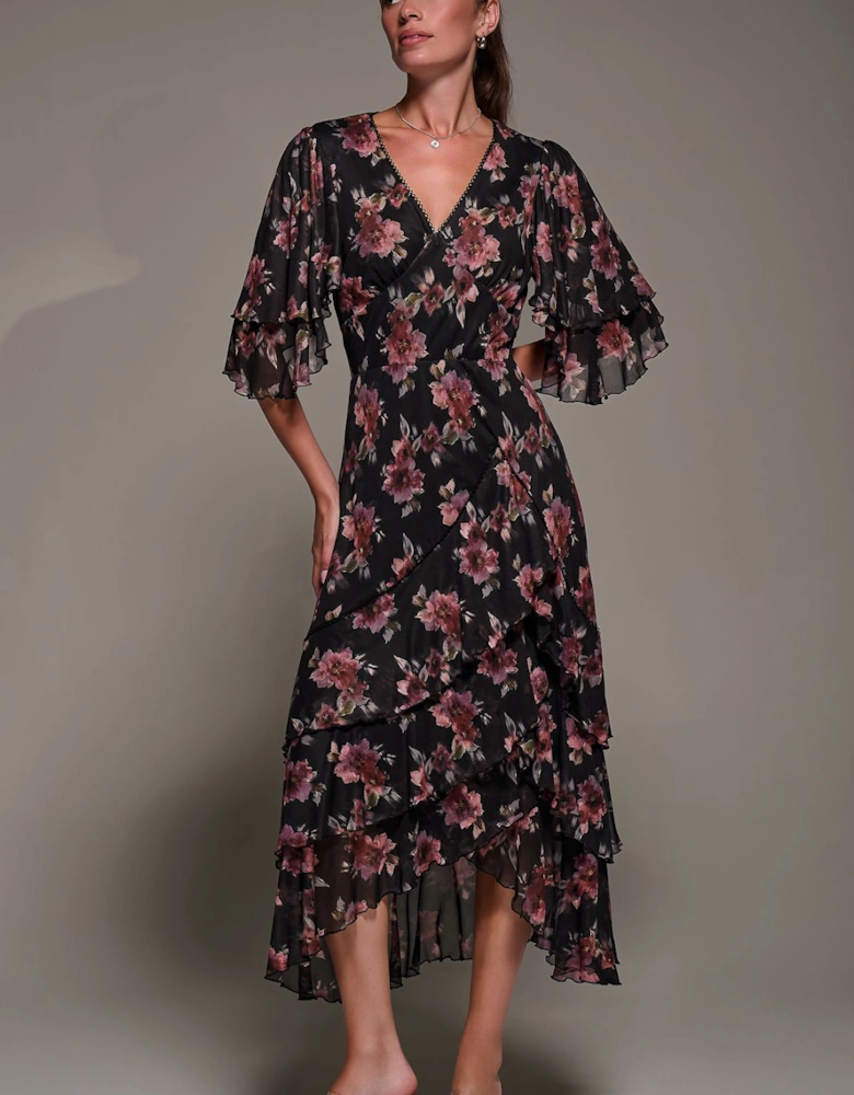 Frill Trim Mesh Maxi Dress