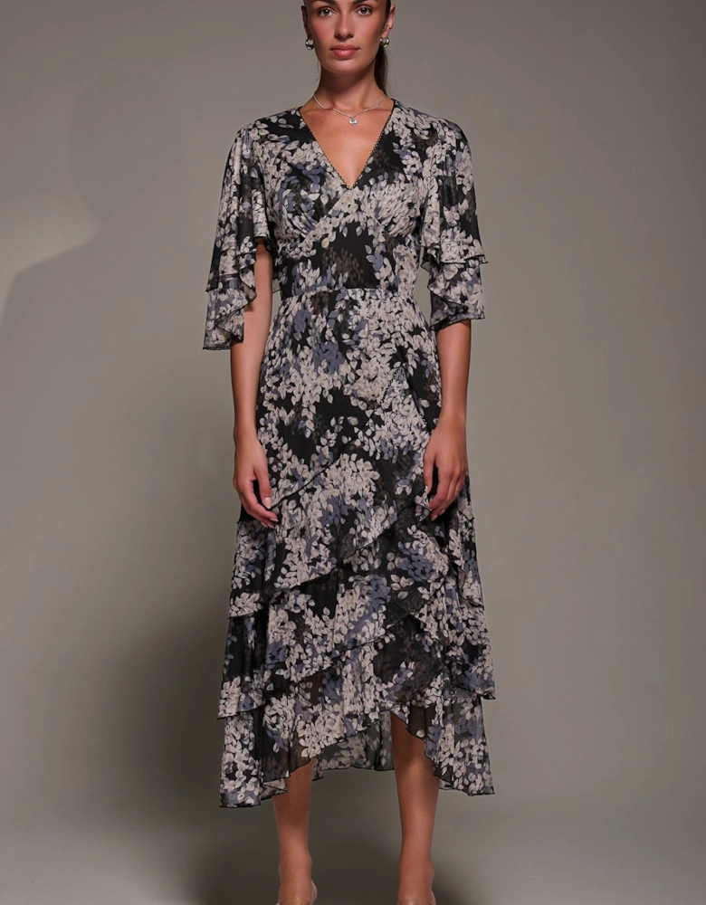 Frill Trim Mesh Maxi Dress