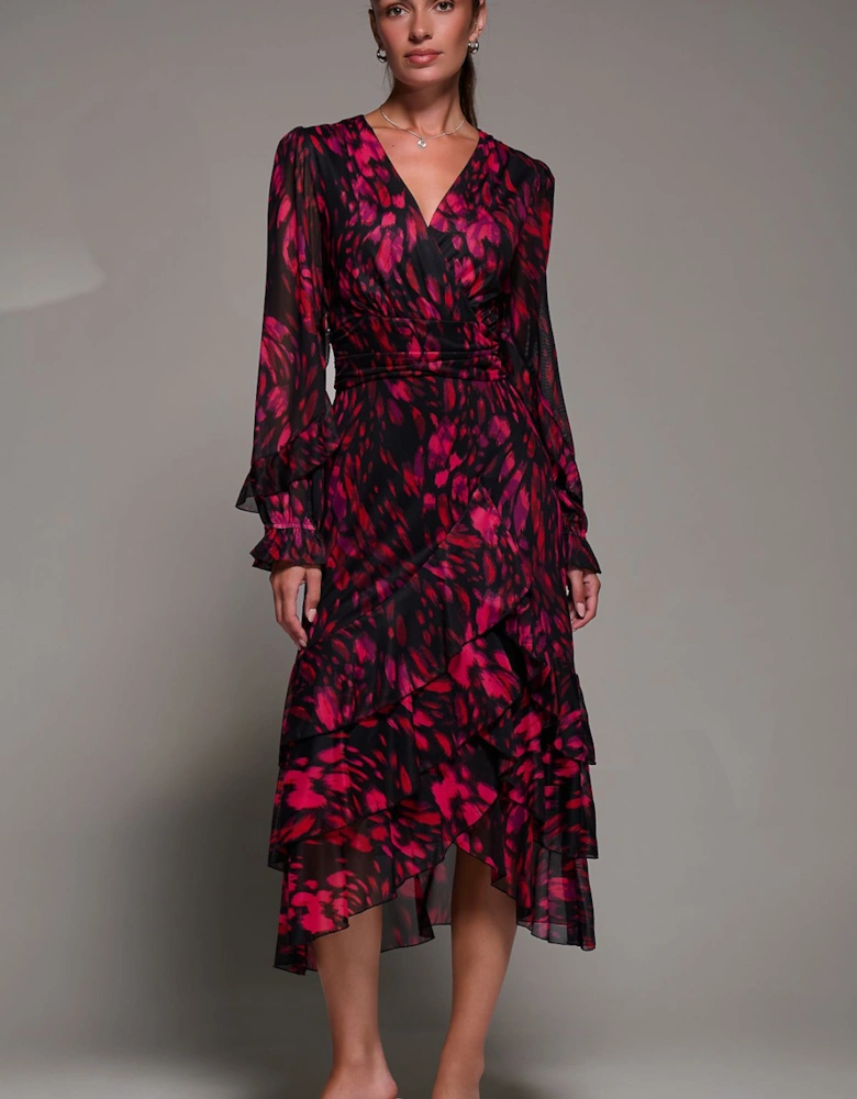 Long Sleeve Frill Detail Mesh Maxi dress