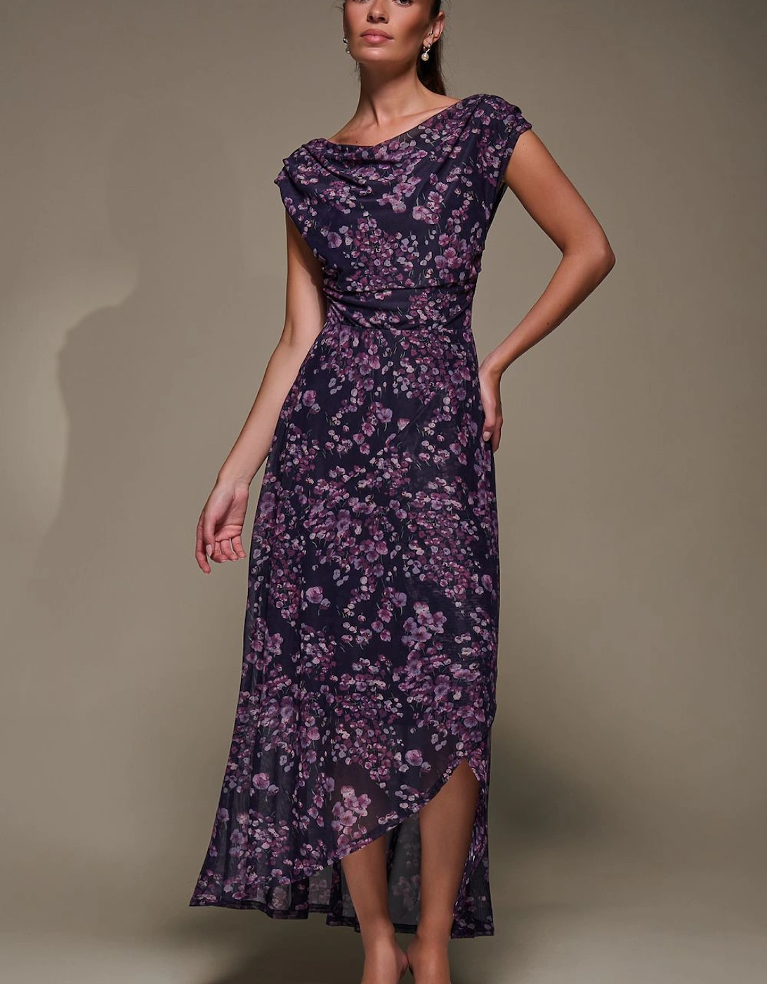 Asymmetric Draped Mesh Maxi Dress, 2 of 1