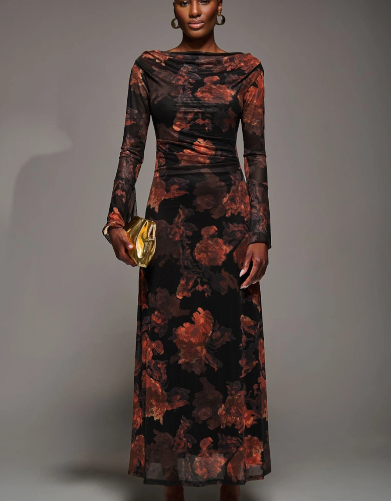 Long Sleeve Slash Neck Maxi Dress