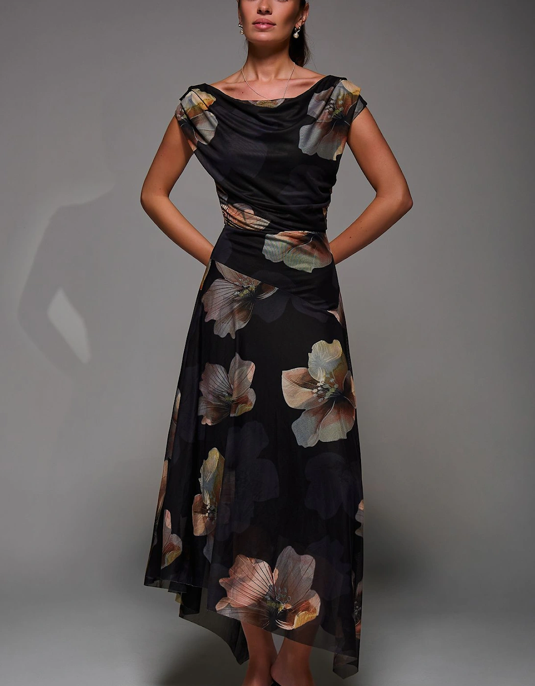 Mesh Asymmetrical Draped Maxi Dress, 2 of 1