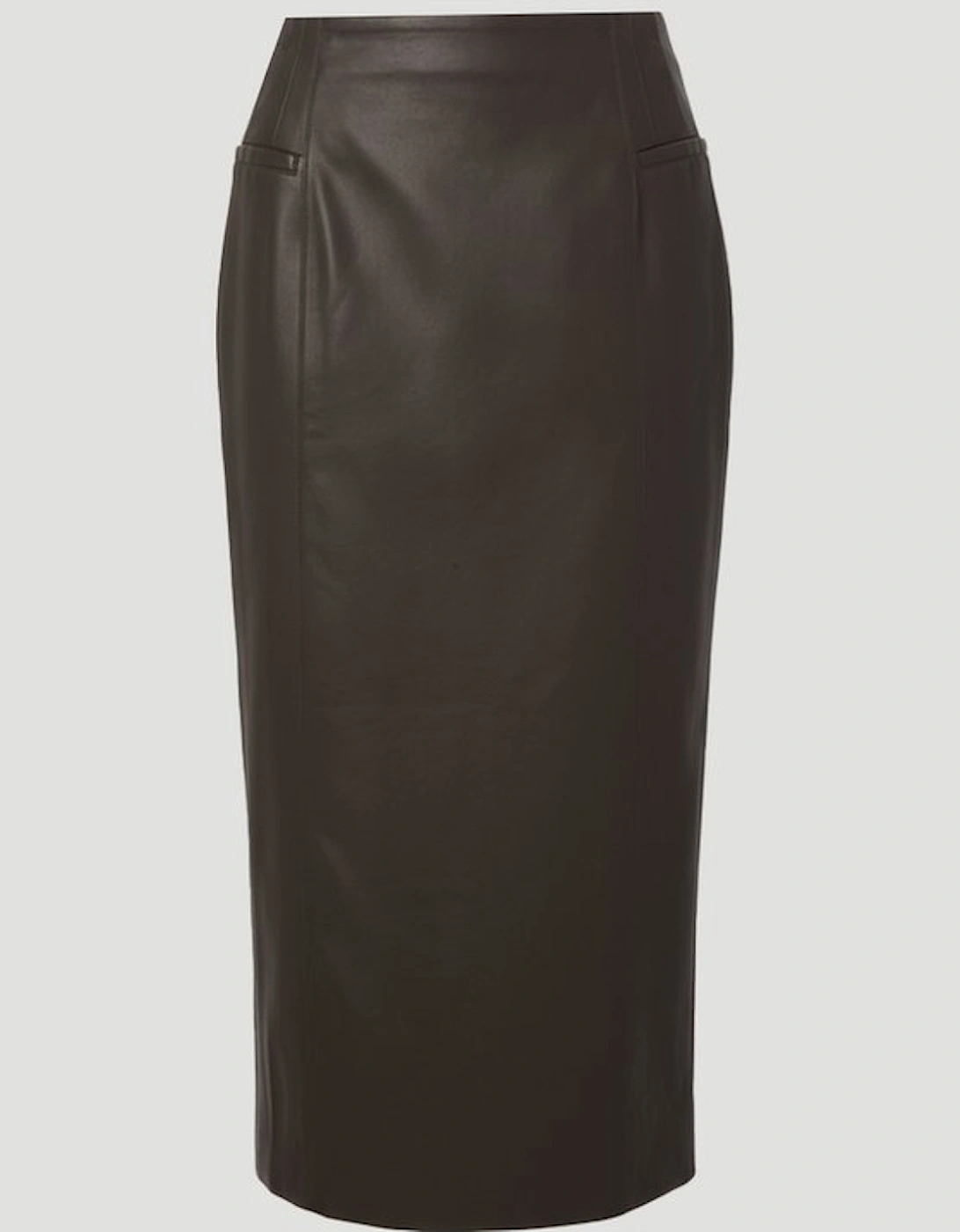 Faux Leather Seam Waist Detail Pencil Midi Skirt