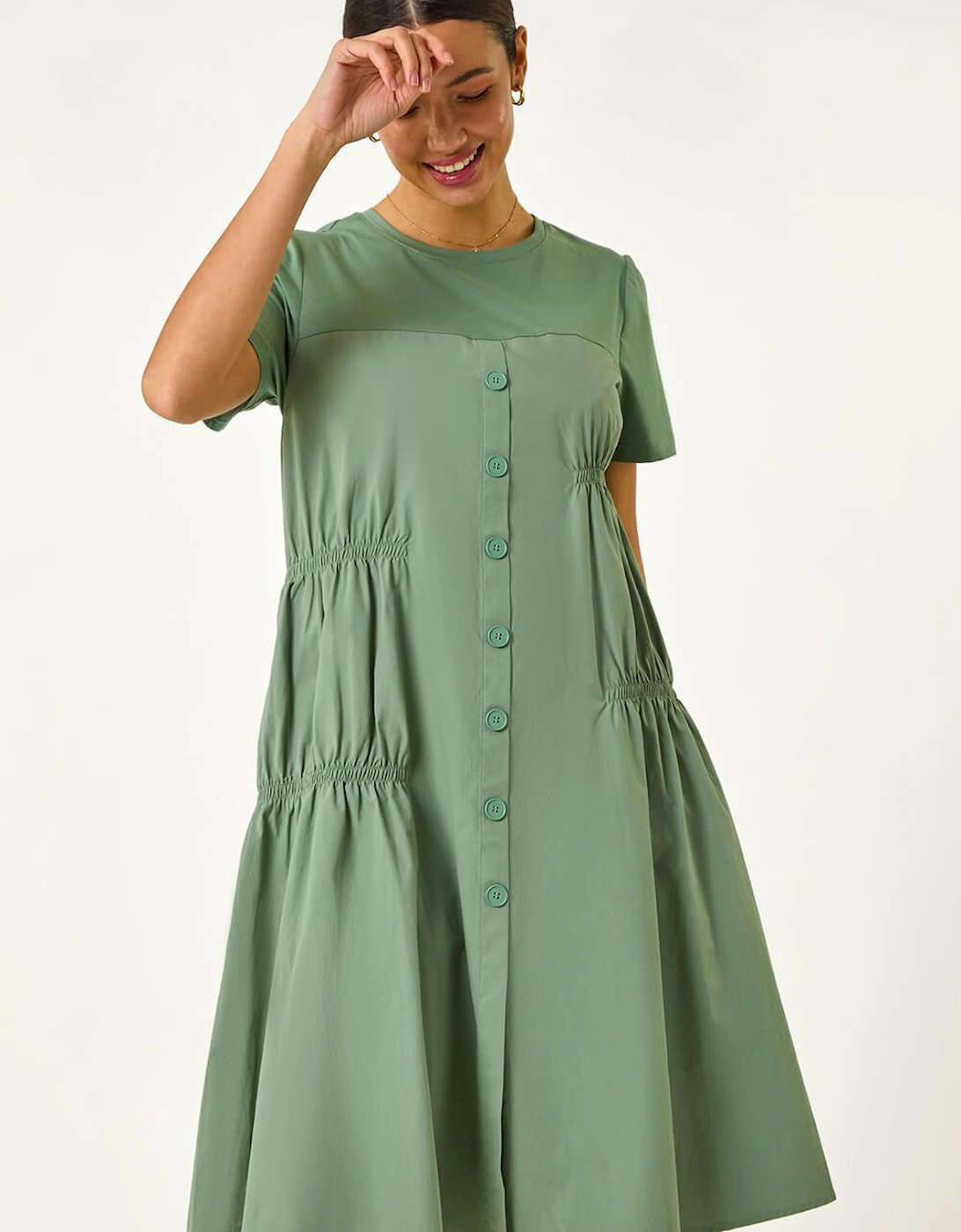 Gathered Cotton Stretch Smock Dress, 2 of 1