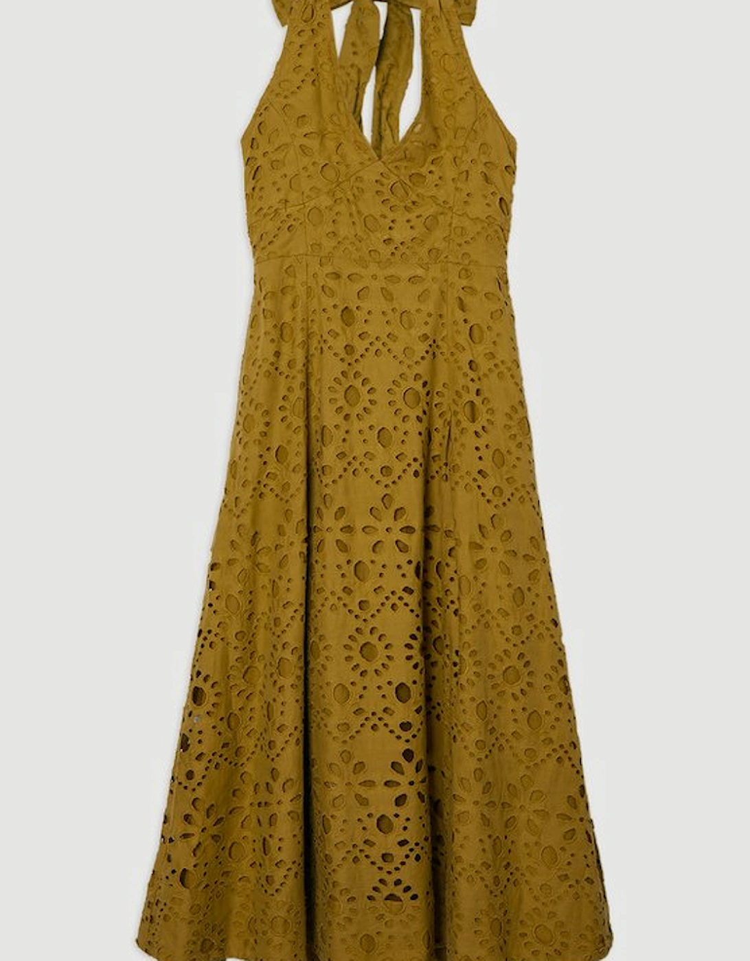 Cotton Broderie Halterneck Woven Maxi Dress