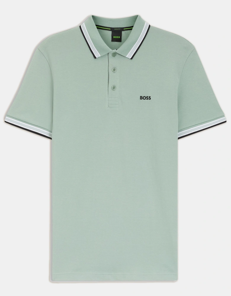 BOSS Green Paddy Mens Cotton-Piqué Polo Shirt with Contrast Logo - Open Green 360