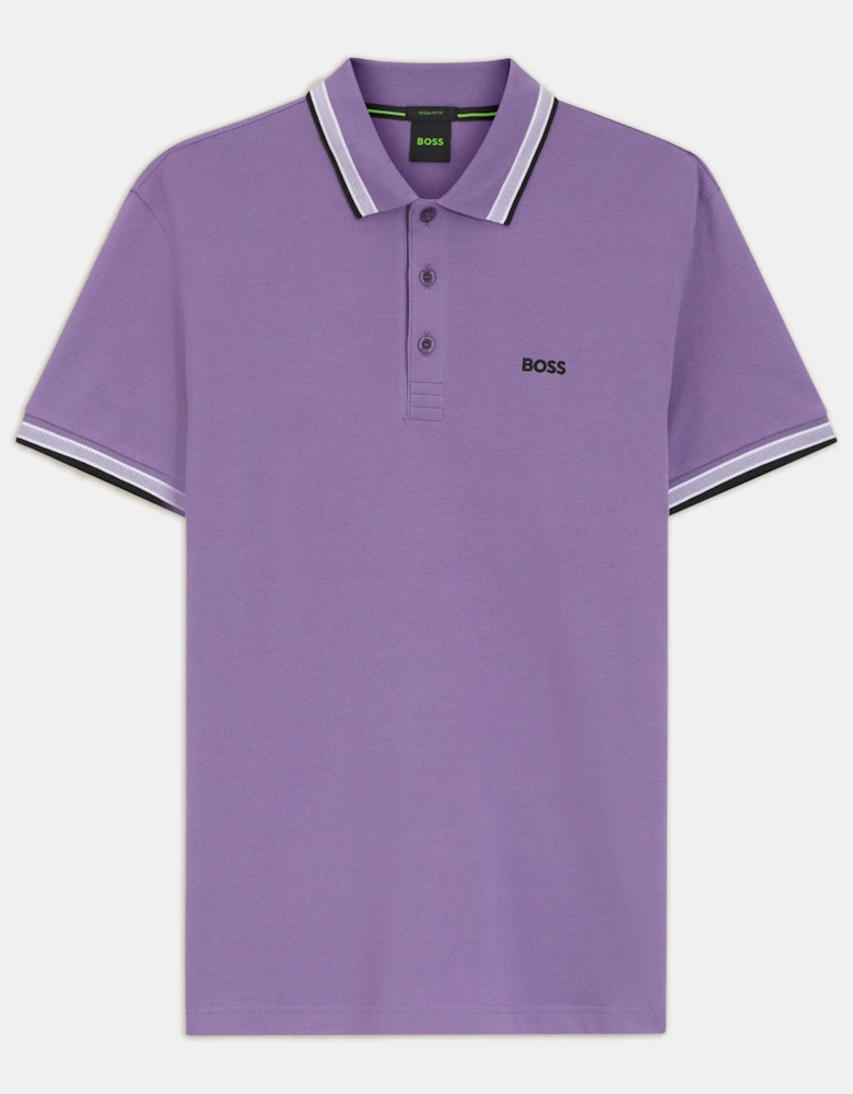 BOSS Green Paddy Mens Cotton-Piqué Polo Shirt with Contrast Logo - Bright Purple 521