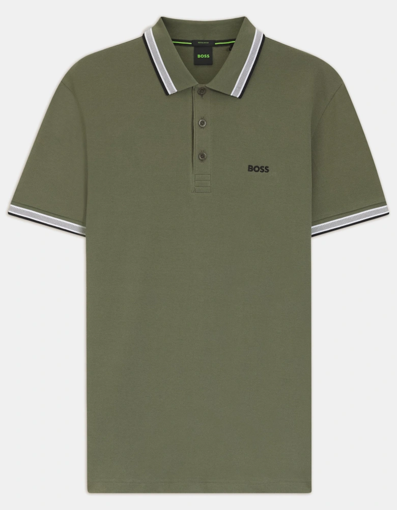 BOSS Green Paddy Mens Cotton-Piqué Polo Shirt with Contrast Logo - Dark Beige 258