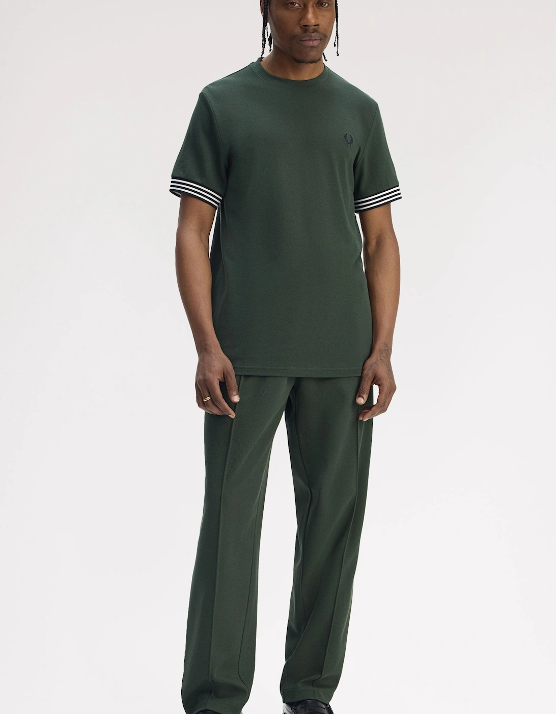 M7707 Striped Cuff T-Shirt - Court Green