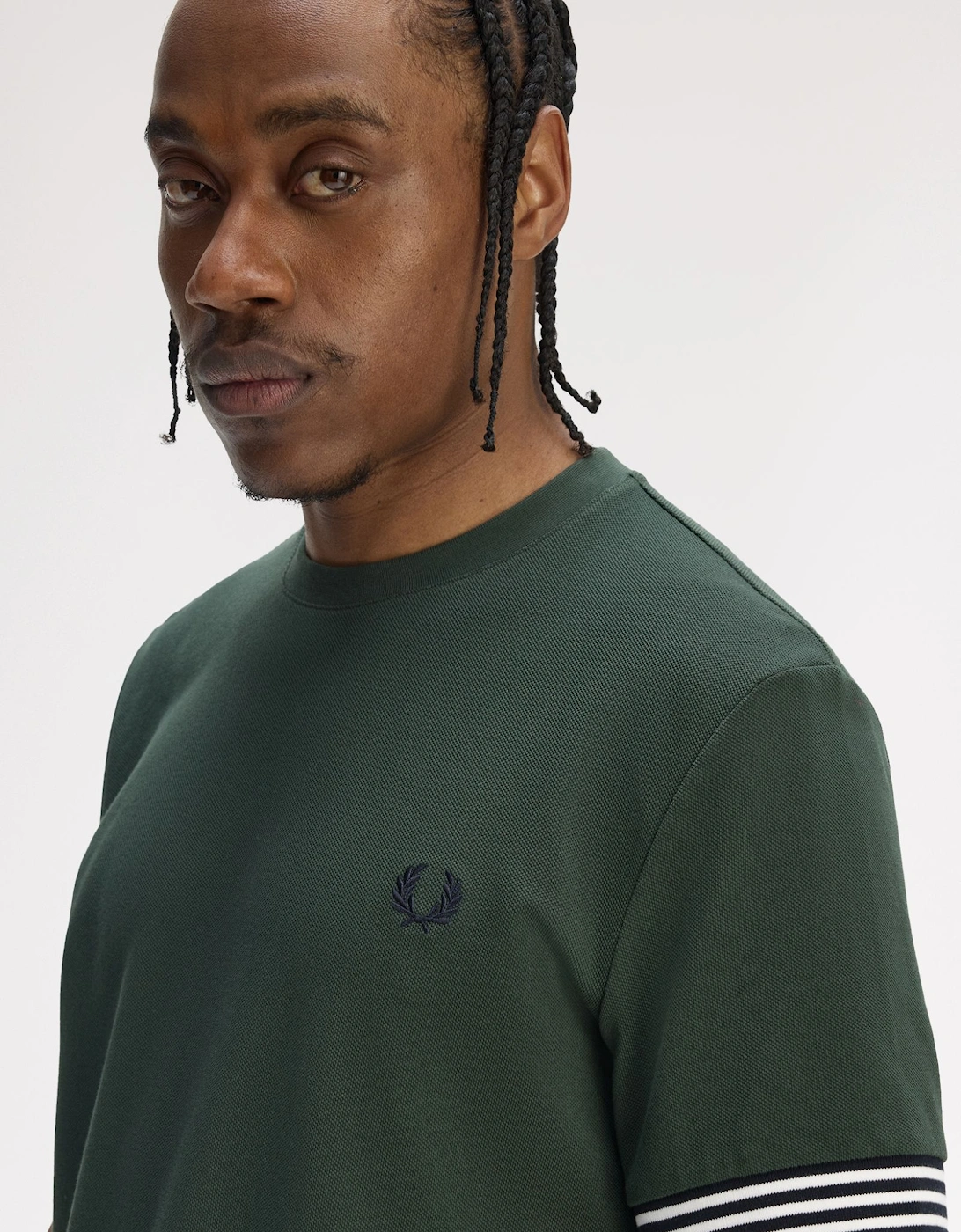 M7707 Striped Cuff T-Shirt - Court Green