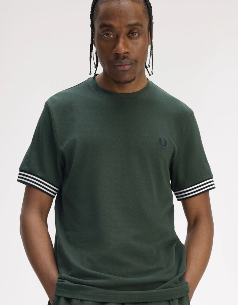 M7707 Striped Cuff T-Shirt - Court Green
