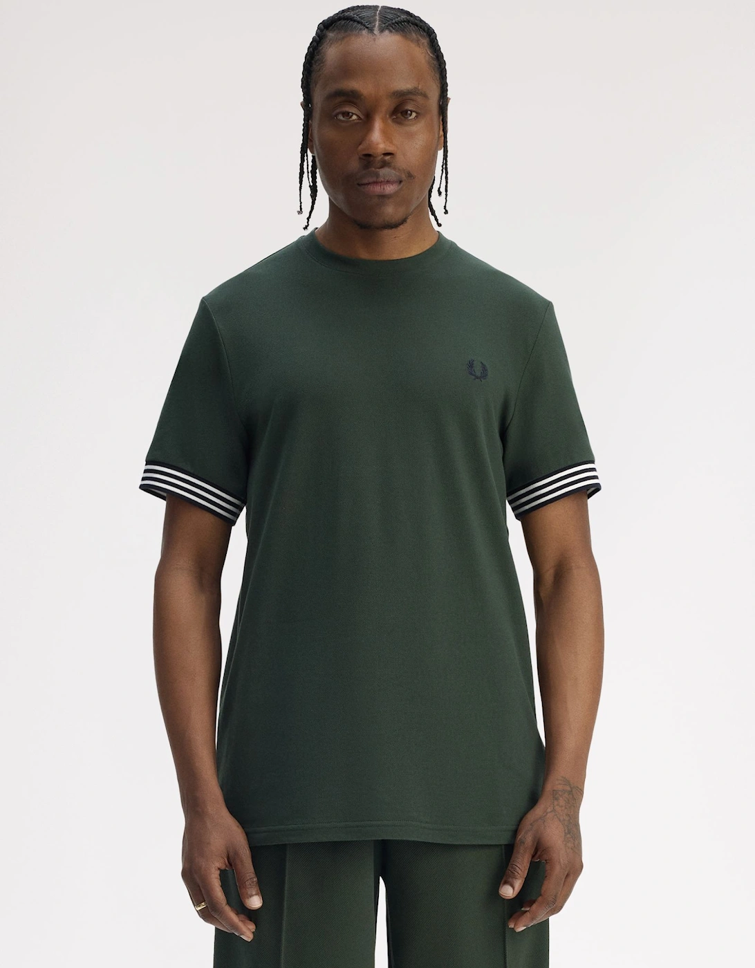 M7707 Striped Cuff T-Shirt - Court Green