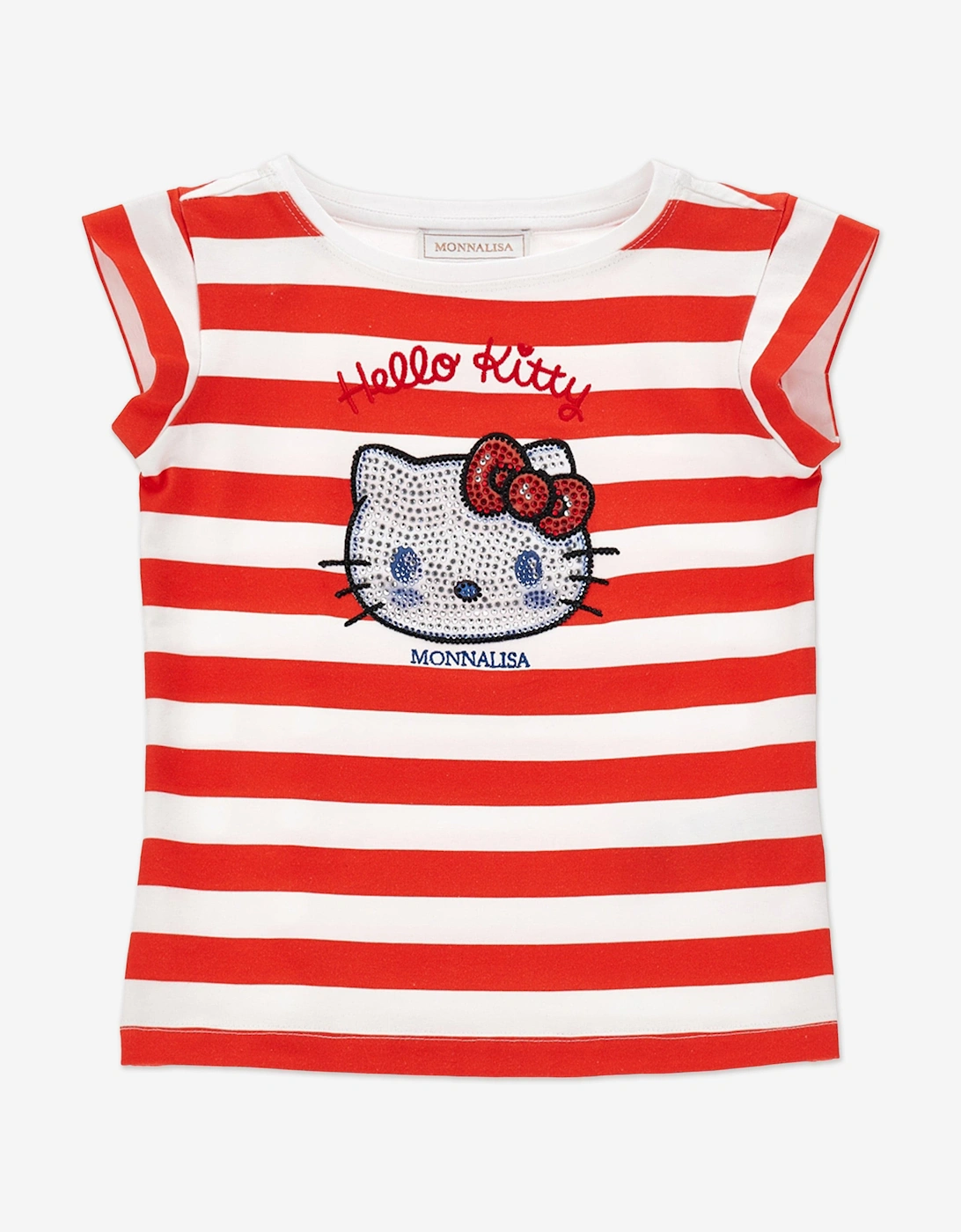 Monnalisa Girls Red Striped Hello Kitty T-Shirt In - : 3 Years Size 3 Yrs Kids