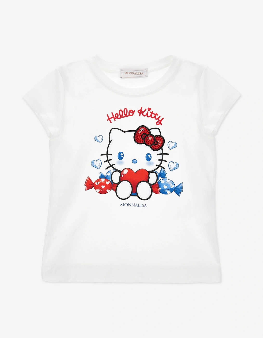 Monnalisa Girls White Hello Kitty T-Shirt In  4 Years Size 4 Yrs Kids