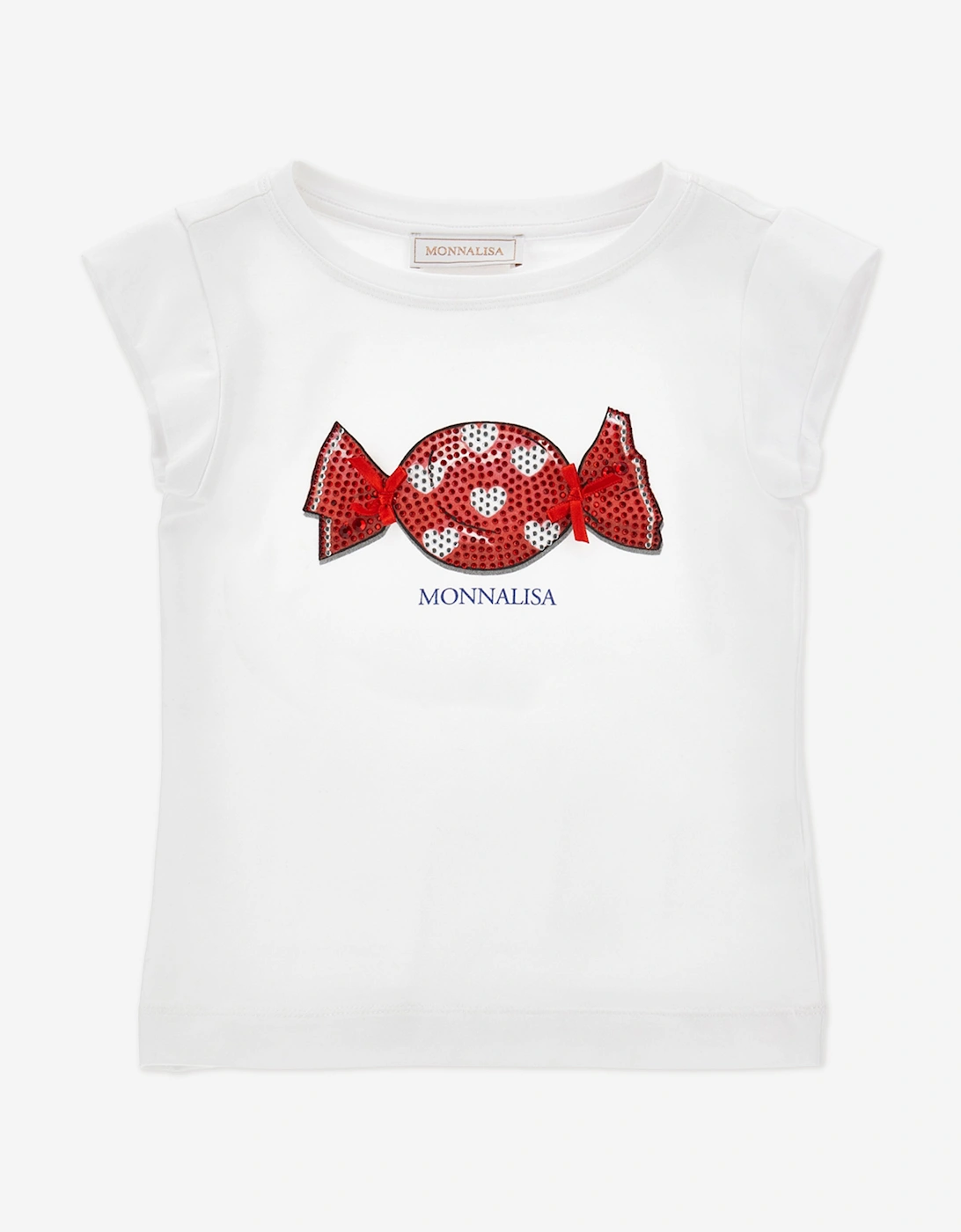 Monnalisa Girls White Candy Print T-Shirt In - : 5 Years Size 5 Yrs Kids