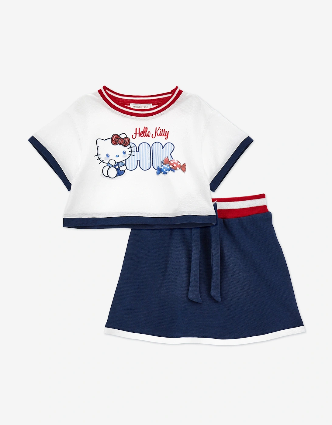 Monnalisa Girls Navy Hello Kitty Skirt Set In  2 Years Size 2 Yrs Kids